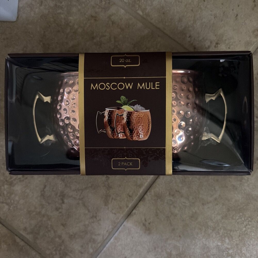 Moscow Mule Mug Set Hammered Copper Finish 20 oz Retro Home Barware Mugs